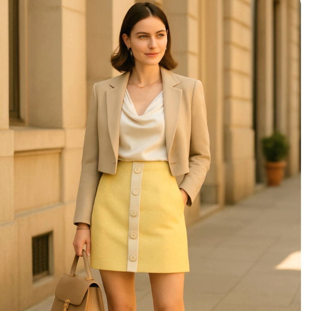 NWT Modcloth "The Day Is Calling" Mini Skirt Size 16W Color Yellow & White
